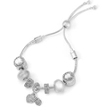 Detail of silver snake chain bracelet with sparkling heart charms and adjustable clasp - Silver Full Rhinestone Heart Style (030)