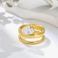 Golden double layer ring set with pear-shaped cubic zirconia in a luxury minimalist style - US 7 / Pear Cut (C153)
