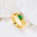 Bague en acier titane or 18 carats polie avec une pierre précieuse émeraude marquise - US 7 / Or-Zirconia Vert