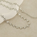 Silver necklace with heart shaped textured links and adjustable chain for women - Necklace / Silver