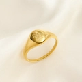 Detail of vintage gold oval signet ring with floral engraving on silk fabric - US 7 / Gold Grass Style (C289)