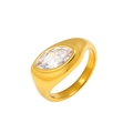 Macro view of gold-plated signet ring with marquise-cut zircon in bezel setting - Size 7 / Marquise Style (C297) / Gold