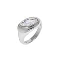 Polished titanium steel wide band ring featuring an inlaid oval cubic zirconia stone - Size 7 / Marquise Style (C297) / Silver