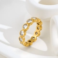 Macro detail of gold-plated bezel set eternity ring with sparkling zircon stones - Gold Round Rhinestone (C273)