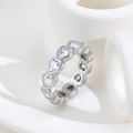 Elegant silver heart-shaped eternity ring with cubic zirconia stones on white background - US 7 / Silver Heart Rhinestone (C272)