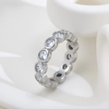 Detailed side view of silver eternity ring featuring round-cut sparkling cubic zirconia - Silver Round Rhinestone (C273)