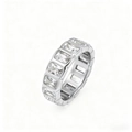 Macro shot of silver ring featuring rectangle-cut zircon stones and geometric metal band - Silver Square Rhinestone (C274)