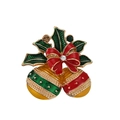 Weihnachtsglocken Brosche mit grünen Stechpalmenblättern, roter Schleife und Kristallen - Doppelglocken Mit Schleife Und Blättern (011)