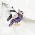Luxury owl brooch with purple enamel and sparkling crystals on a golden branch - Purple Owl (Brooch Factory Warehouse)