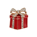 Weihnachtsgeschenk-Brosche in roter Emaille mit Kristallen für Mantel und Tasche - Rote Geschenkbox (001)