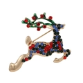Broche de reno navideño con diamantes de imitación coloridos y esmalte verde en dorado - Estilo Reno de Rhinestones de Colores (030)