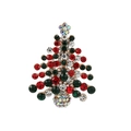 Goldene Weihnachtsbaum-Brosche mit bunten Strasssteinen und Kristallblume auf weißem Hintergrund - Vollständig Strass Bunter Baum (036)