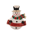 Weihnachts-Schneemann-Brosche mit rotem LET IT SNOW Banner und festlichem Emaille-Design - Schneemann Mit Banner (025)