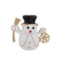 Weihnachts-Schneemann-Brosche mit schwarzem Zylinder und goldenem Besen mit Strass - Schneemann Mit Besen (006)