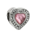 S925 sterling silver heart charm with pink marble stone and sparkling white zircons - Pink Heart Textured Pave Bead (026)