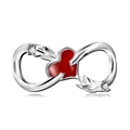 Infinity Herz-Anhänger mit roter Emaille und Feder-Details in Silber-Optik - Silber