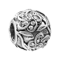 Vintage silver hollow floral charm bead with clear crystal inlay for bracelets - Vintage Floral Hollow Bead (2)
