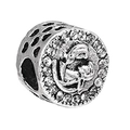 Silver bead charm for DIY bracelets featuring hollow paw prints and clear rhinestones - Silver Paw Print Hollow Bead (3)