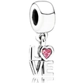 Silver LOVE charm bead with a pink heart-shaped crystal for DIY bracelets - Pink Heart Gem LOVE Style (5278561255367)
