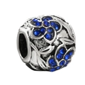 Vintage silver-plated alloy charm with blue gemstone and floral hollow design - Blue Gemstone Hollow Bead (8)