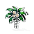 Silver palm tree charm with green enamel leaves and champagne cubic zirconia stones - 013