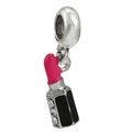 Ciondolo a rossetto con olio rosa e smalto nero per braccialetti di perle fai da te - Rossetto Rosa con Strass / taglia standard