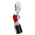 Ciondolo a rossetto rosso e nero con base argento per braccialetti charm fai-da-te - Stile Rossetto Rosso / taglia standard