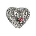 Silver hollow heart charm with MUM lettering and pink gemstone for DIY bracelets - MUM Heart Pink Gemstone Bead (14)