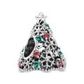 Silver Christmas tree charm with snowflake cutouts and red green crystals for bracelets - Hollow Snowflake Christmas Tree Style (5278561255382)