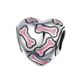Heart-shaped silver charm bead with pink bone patterns for DIY charm bracelets - Pink Bone Pattern Heart Bead (利耀-03) / Silver Pink