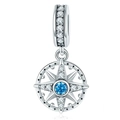 Blue star compass pendant charm in silver with sparkling sky blue cubic zirconia - Silver Blue