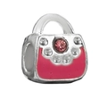 Pink enamel handbag charm with rhinestones for DIY bracelets and jewelry - Pink Enamel Rhinestone Purse Pendant (031)