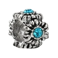 Vintage silver bead charm with sky blue faceted stones for DIY jewelry bracelets - Sky Blue Gem Vintage Cylinder Bead (032)