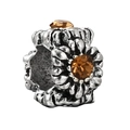 Antique silver charm bead with amber crystals and floral relief for DIY bracelets - Amber Gem Vintage Pattern Bead (033)