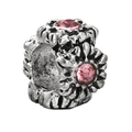 Antique silver cylinder charm with vintage engravings and pink faceted gemstones - Pink Gem Vintage Cylinder Bead (034)