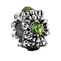 Vintage silver alloy charm bead with emerald green faceted crystals for DIY jewelry - Green Gem Vintage Textured Bead (035)