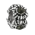 Vintage silver alloy charm bead with dark grey faceted crystals and embossed textures - Grey Gem Vintage Relief Cylinder Bead (036)