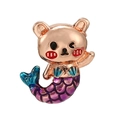 Rose gold bear mermaid charm with purple gradient fishtail and blue shell detail - Rose Gold Bear Head Fish Tail Cartoon Charm (利耀-020) / Multicolor