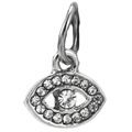 Silver evil eye pendant charm featuring a blue center stone and crystal border - Silver Evil Eye Blue Gem Pendant (042)