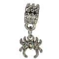 Silver alloy crab charm with iridescent rhinestone for DIY beaded jewelry projects - Silver Iridescent Crab Large Hole Pendant (043)