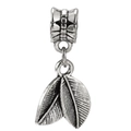Vintage silver double leaf charm with detailed veins for DIY jewelry making - Vintage Silver Double Leaf Pendant (044)