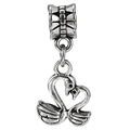 Vintage style heart-shaped swan charm bead in antique silver finish for bracelets - Antique Silver Double Swan Heart Pendant (045)