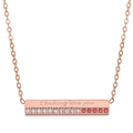 Detail of rose gold bar necklace engraved with I love you and gradient zircon stones - I fucking love you-Rose Gold