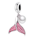 Mermaid tail charm with pink pave crystals and white pearl in silver-tone finish - 020
