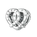 Silver heart charm bead with Sister Forever engraving and sparkling cubic zirconia - Silver
