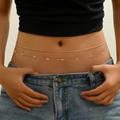 Double layered gold waist chain with snake bone link and small triangle charms - Crystal Style (A608)