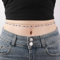 Bohemian double-layer waist chain with blue evil eye beads and golden metal fringe links - Evil Eye (YL0005_2)