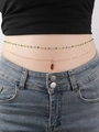 Close-up of double-layered waist chain with gradient beads and thin golden alloy links - Green Glass Beads (YL0005_8)