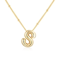Detalle del colgante letra S de oro de 18K estilo globo con cadena de bolas decorativas - Letra S Dorada