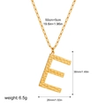 Detailed size specs for golden letter E pendant with paperclip chain and hammered texture - Letter E